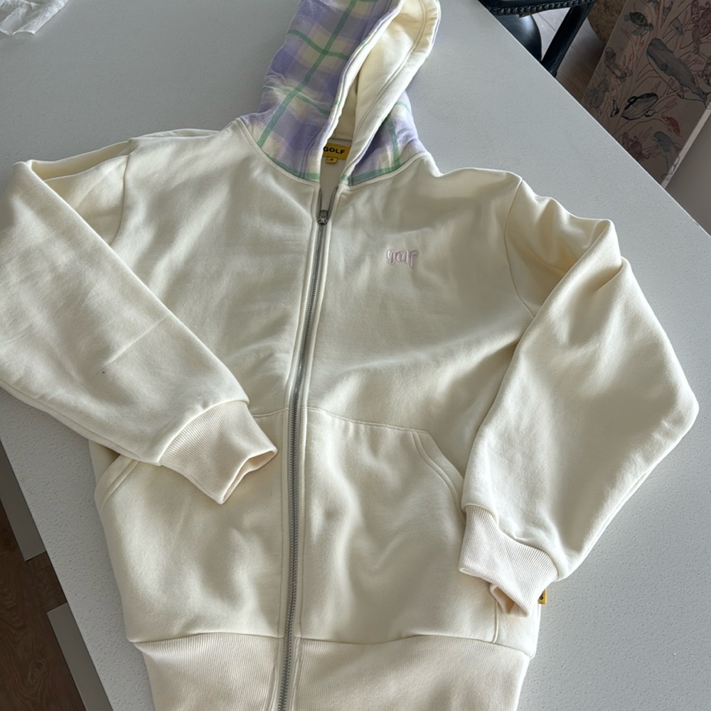 Golf Cream & Lavender Full Zip Sweatshirt with Plaid Hoodie